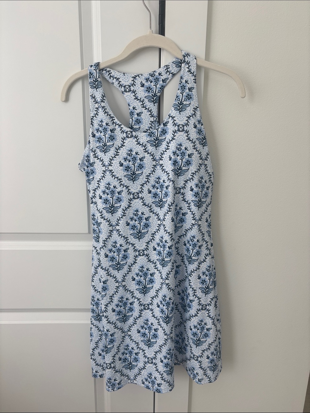 Blue and White Floral Racerback Tank Dress FANCY D Boutique